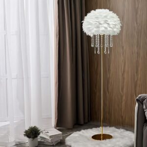 Real Feather-Floor lamp with Crystal Pendants