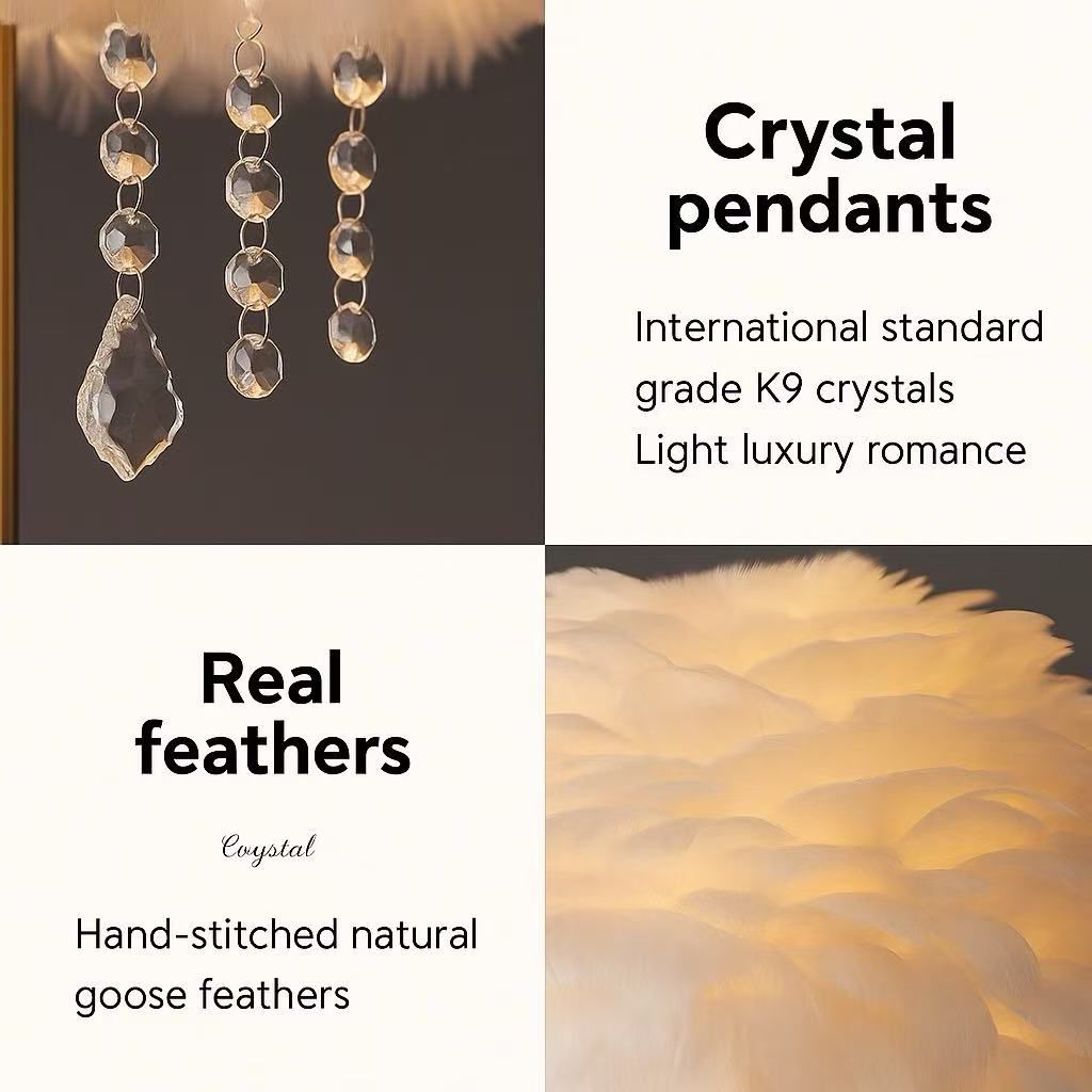 Real Feather-Floor lamp with Crystal Pendants - Image 6