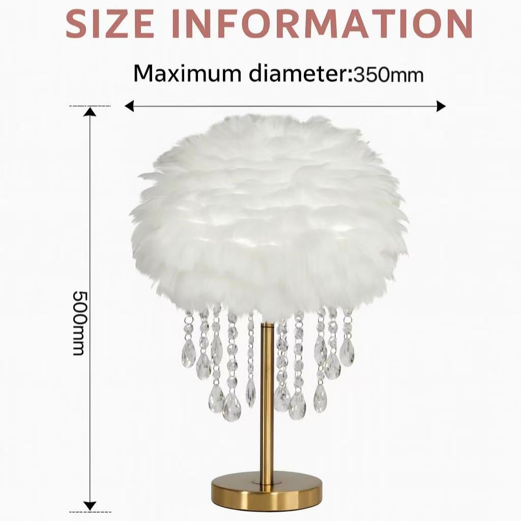 Real Feather-Table lamp with Crystal Pendants - Image 2