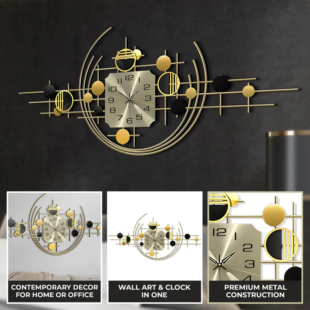 Large Decorative Metal Wall Clock, 40" Wide, Silent Gold Accent Home Office Decor - Image 11