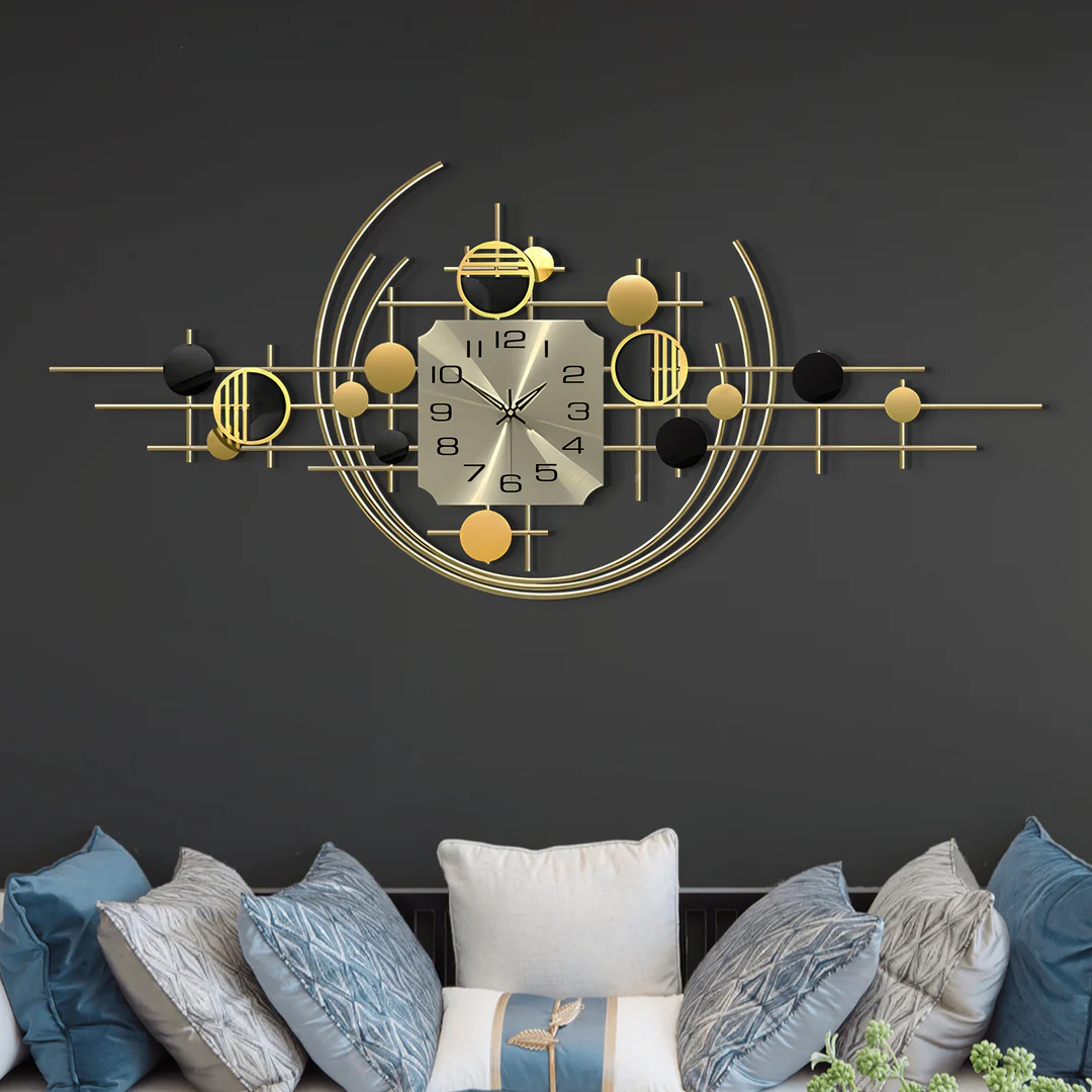 Large Decorative Metal Wall Clock, 40" Wide, Silent Gold Accent Home Office Decor - Image 7