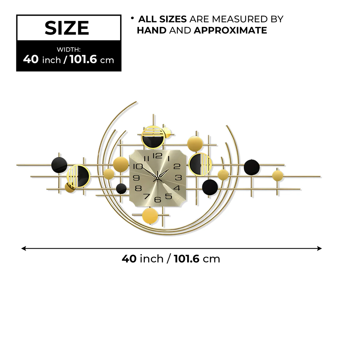 Large Decorative Metal Wall Clock, 40" Wide, Silent Gold Accent Home Office Decor - Image 12