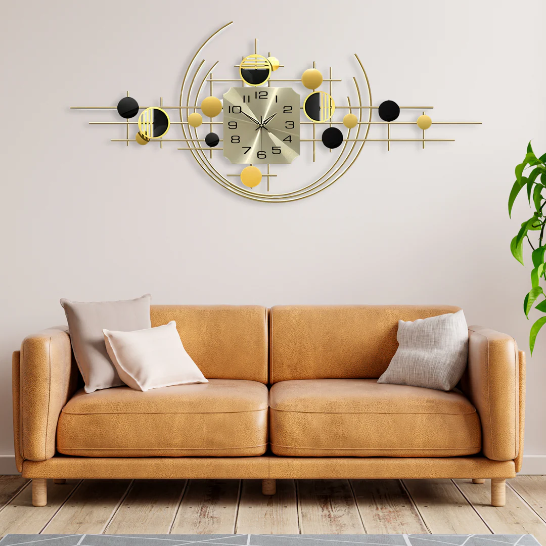 Large Decorative Metal Wall Clock, 40" Wide, Silent Gold Accent Home Office Decor - Image 8