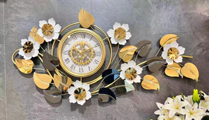 Large Elegant Wall Clock with Quartz Movement, Gold White Silver Floral Design Horizontal or Vertical Modern Decorative Home Accent Clock - Image 8