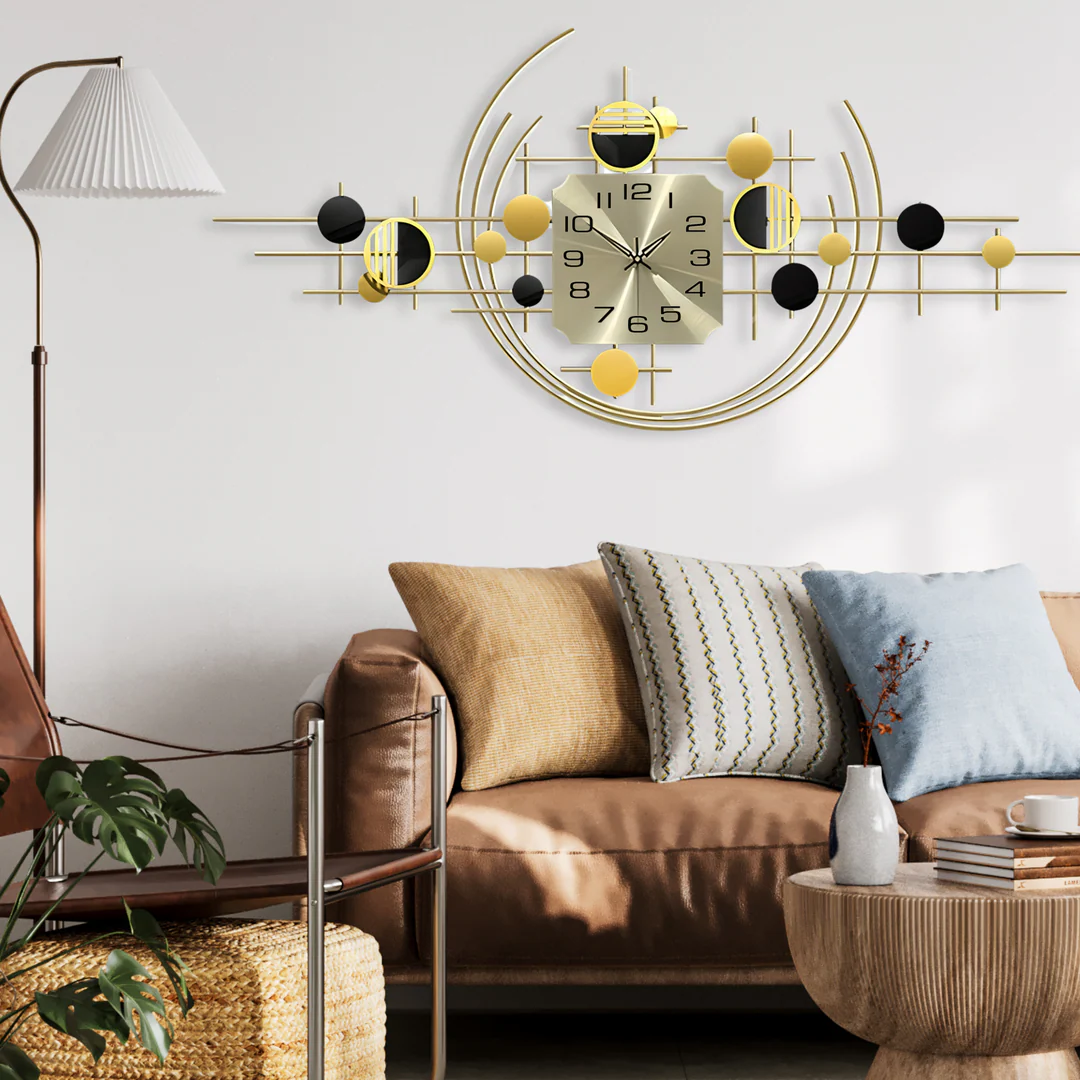 Large Decorative Metal Wall Clock, 40" Wide, Silent Gold Accent Home Office Decor - Image 4