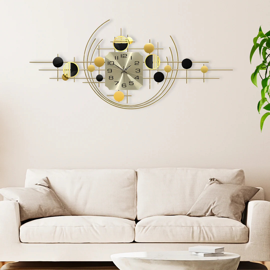 Large Decorative Metal Wall Clock, 40" Wide, Silent Gold Accent Home Office Decor - Image 6