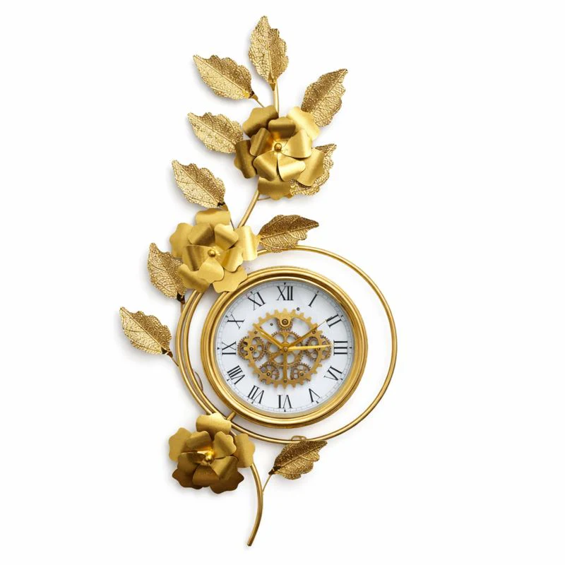 Large Gold Metal Wall Clock, Floral Botanical Silent Clock, 42 inch Vertical Horizontal Orientation - Image 4