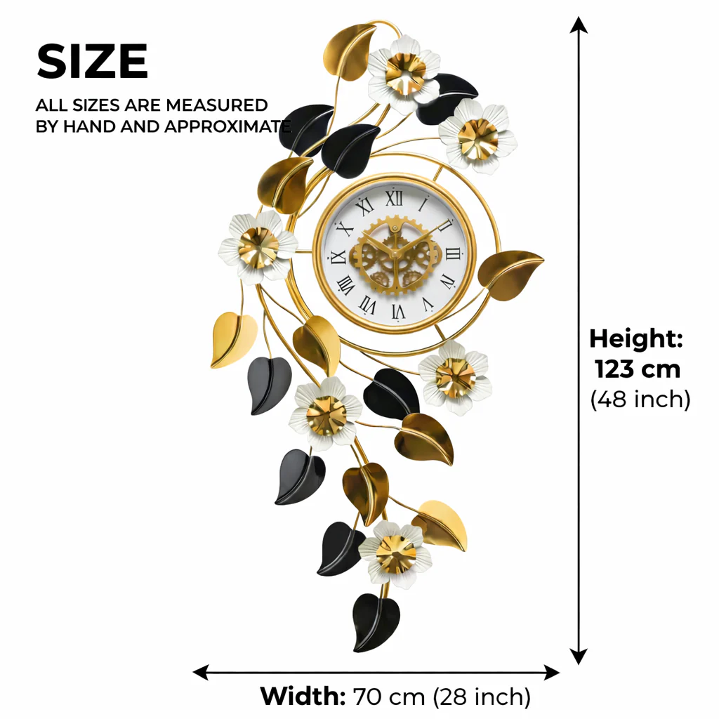 Large Elegant Wall Clock with Quartz Movement, Gold White Silver Floral Design Horizontal or Vertical Modern Decorative Home Accent Clock - Image 6