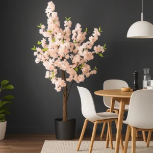 Large Nearly Natural Fake Light Peach Sichuan Cherry Blossom, 5 ft Lifelike Tall Artificial Tree, Indoor Decor for Living Room, Office, Patio
