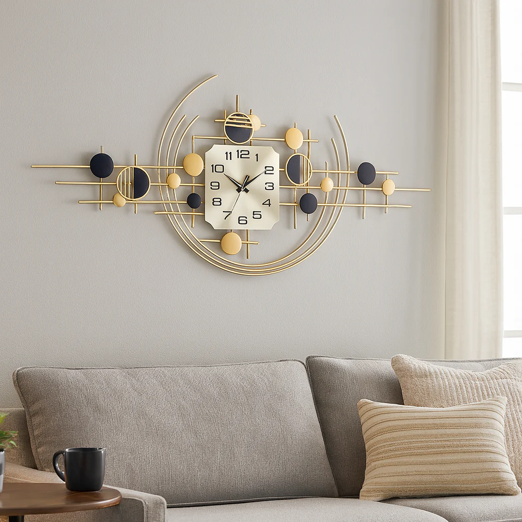 Large Decorative Metal Wall Clock, 40" Wide, Silent Gold Accent Home Office Decor - Image 5