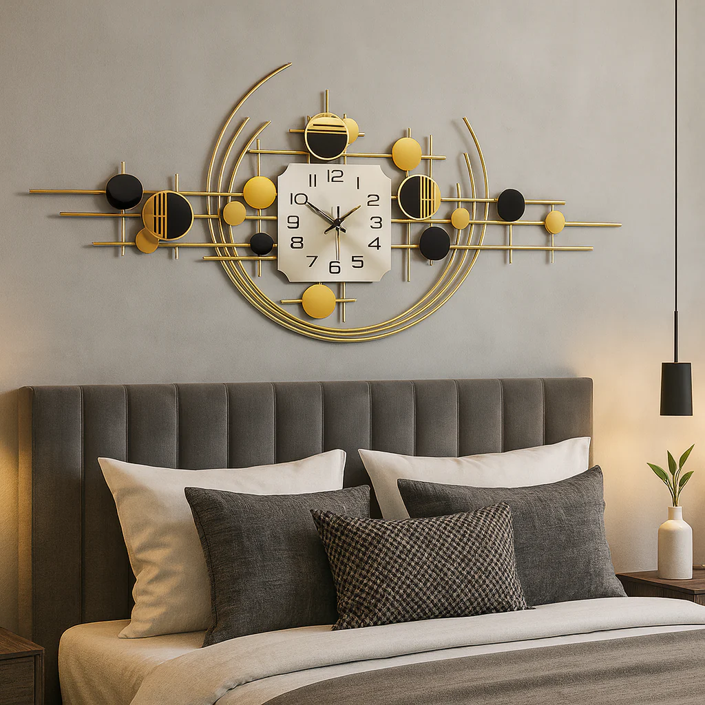 Large Decorative Metal Wall Clock, 40" Wide, Silent Gold Accent Home Office Decor - Image 2