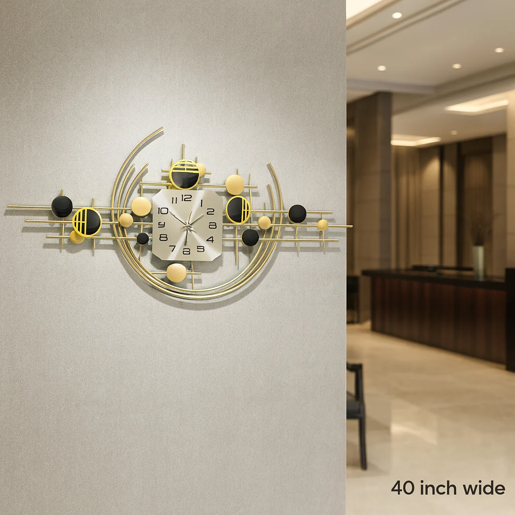 Large Decorative Metal Wall Clock, 40" Wide, Silent Gold Accent Home Office Decor - Image 9