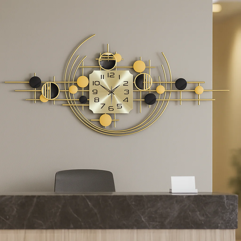 Large Decorative Metal Wall Clock, 40" Wide, Silent Gold Accent Home Office Decor - Image 3
