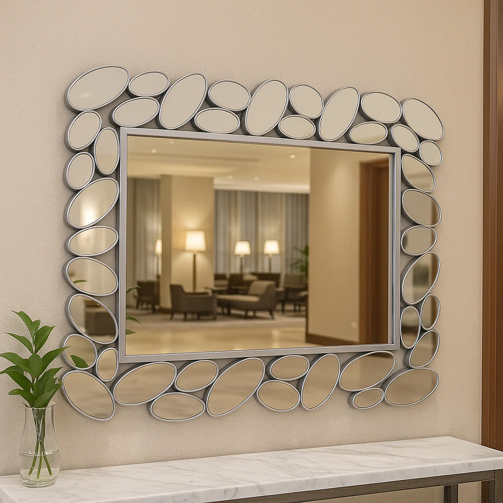 Modern Contemporary Silver Framed Mirror, 72 cm Modern Wall Mirror for Living Room, Entryway, Bedroom Decor Gift