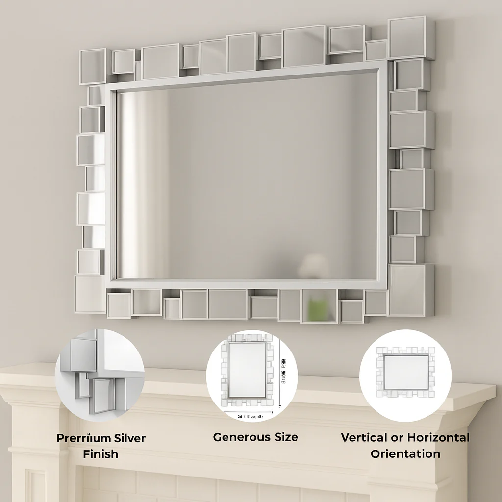 Modern Contemporary Silver Framed Decorative Mirror, Versatile Wall Mirror Living Room, Entryway, Bedroom Decor Gift - Image 4