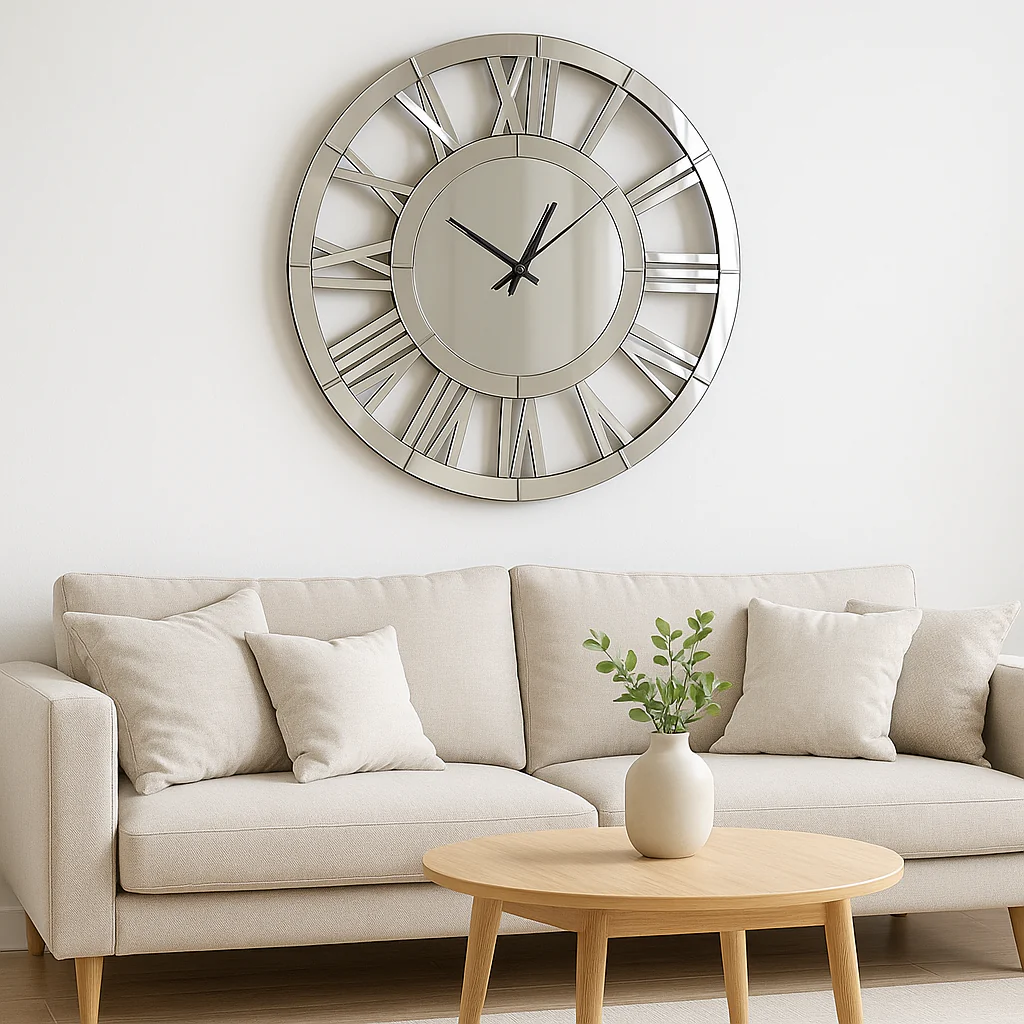 Large 60 cm Round Glass Mirror Wall Clock, Modern Roman Numeral Decorative Clock, Above Bed, Couch Decor, Gift - Image 7