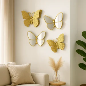 4 Piece Gold Butterfly Wall Decor Set, 3D Wall Sculpture & Mirrored Accents, Modern Glam Home Decor for Bedroom, Living Room, Nursery