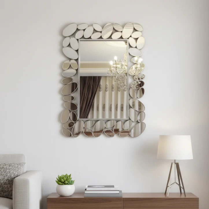 Modern Contemporary Silver Framed Mirror, 72 cm Modern Wall Mirror for Living Room, Entryway, Bedroom Decor Gift - Image 6