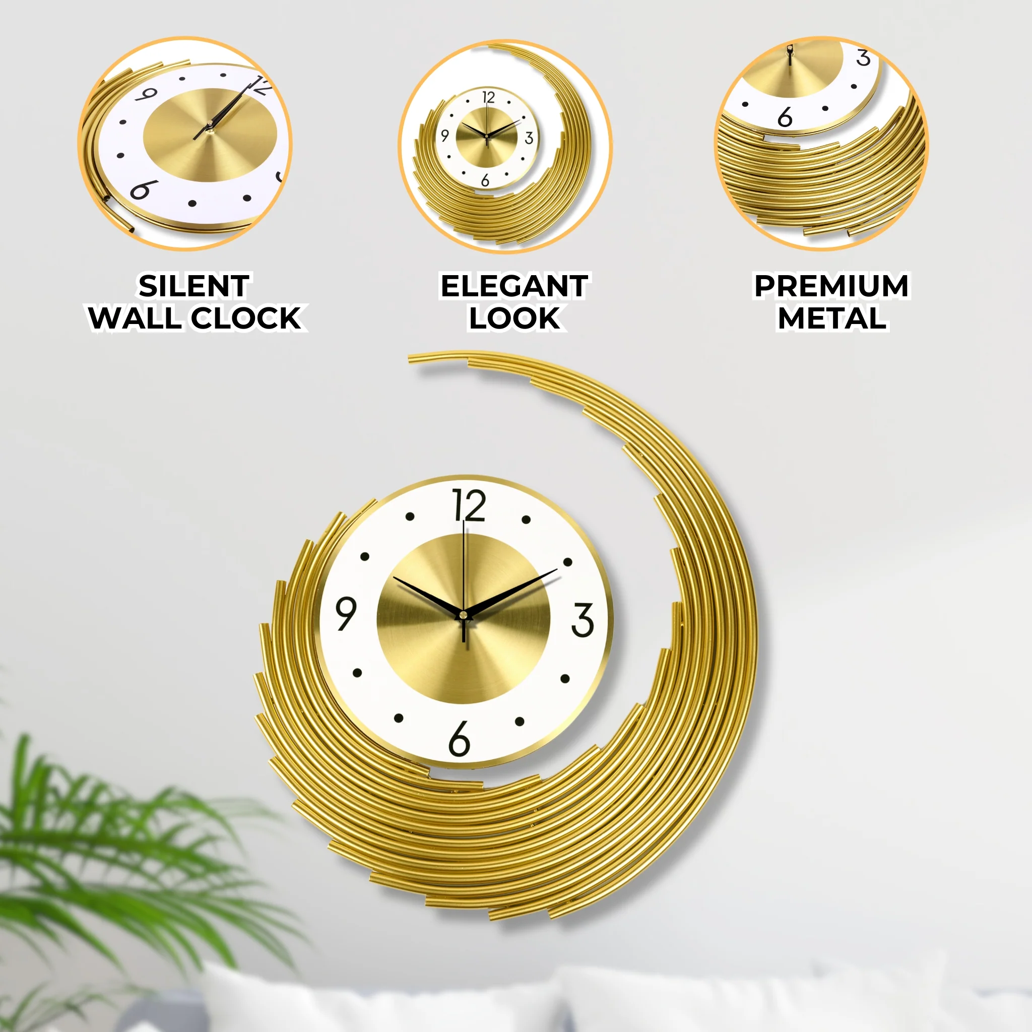 Large Gold Wall Clock 23" Metal Silent Analog Clock, Wall Decor for Home, Office, Living Room , Gifts - Image 3
