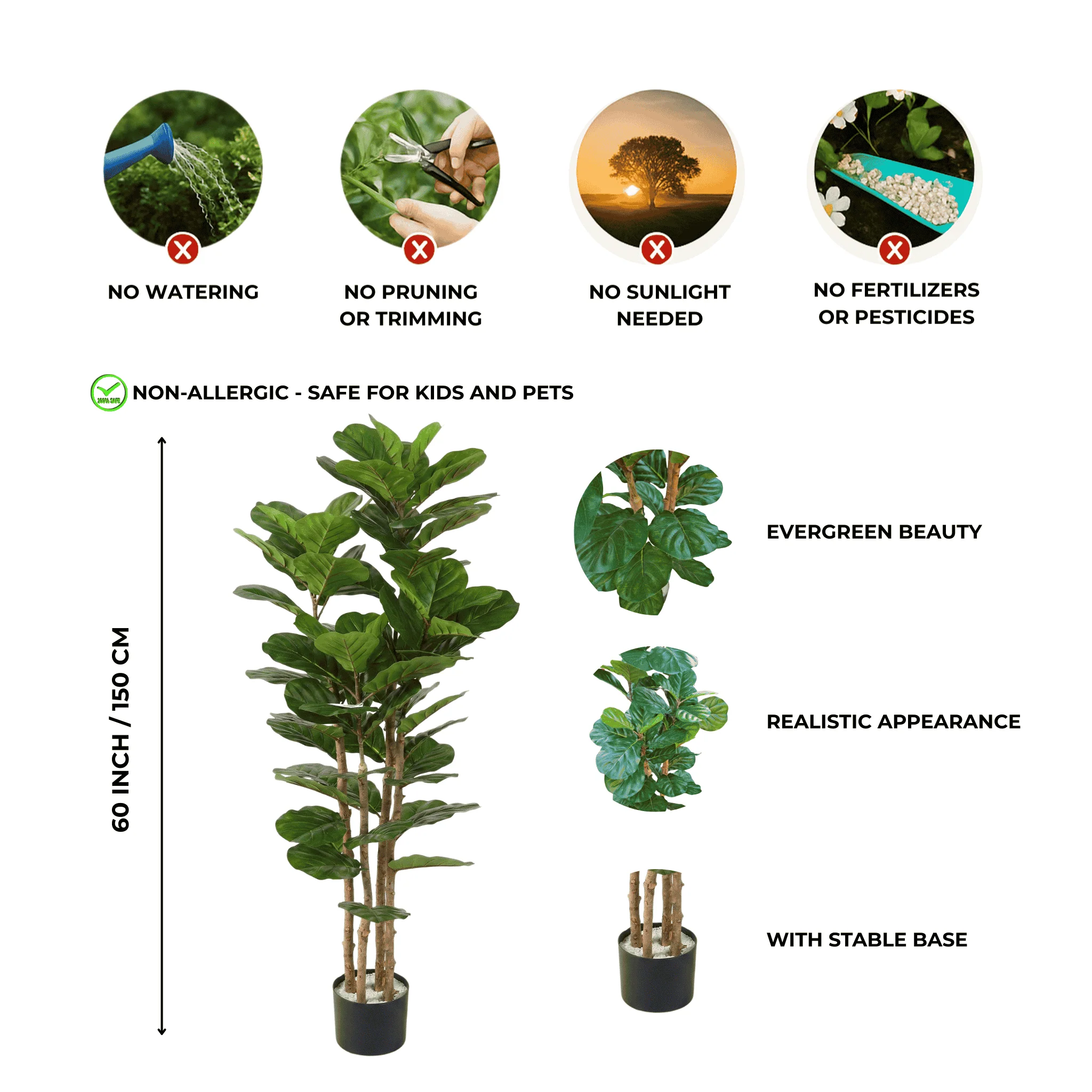 Artificial Fig Tree Fiddle Leaf 150 cm Tall Indoor Home Decor, Realistic Lifelike Faux Plant for Living Room or Office - Image 8