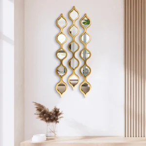 Vertical/Horizontal Wall Mirror Decor, 3 Teardrop Mirror Gold Accents, Indoor Wall Art for Living Room 35 inch, 88 cm