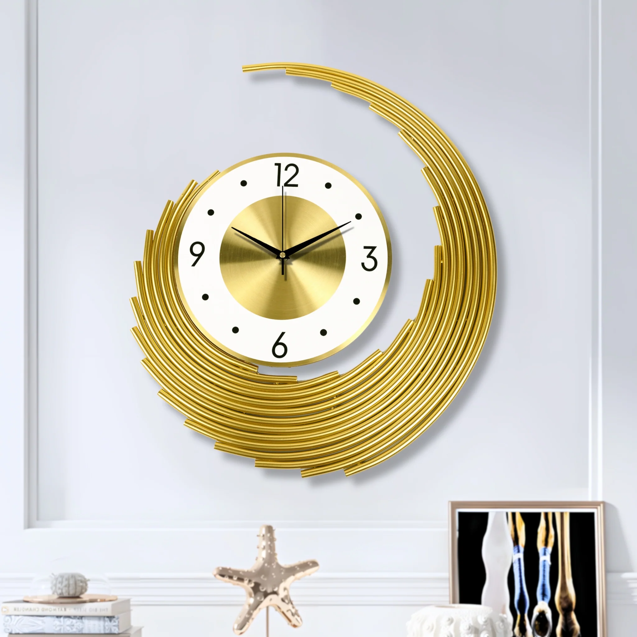 Large Gold Wall Clock 23" Metal Silent Analog Clock, Wall Decor for Home, Office, Living Room , Gifts - Image 5