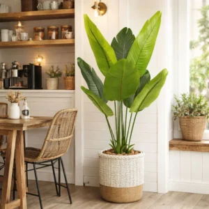 Large Artificial Bird of Paradise, 45" Fake Plant with Cement Base, Indoor Outdoor Living Room, Porch, Patio, Home Decor Gifts