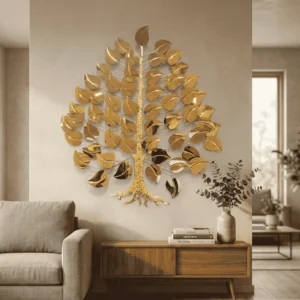 Large Gold Tree Metal Wall Sculpture, 34 inch Modern Tree of Life Wall Art Decor for Home or Office