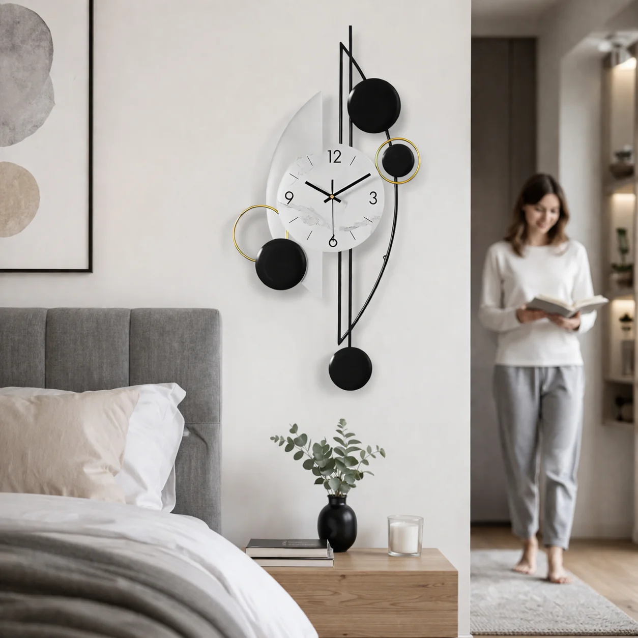 Modern Decorative Vertical Wall Clock for Home or Office, 32" Silent Non Ticking Minimalist Clock