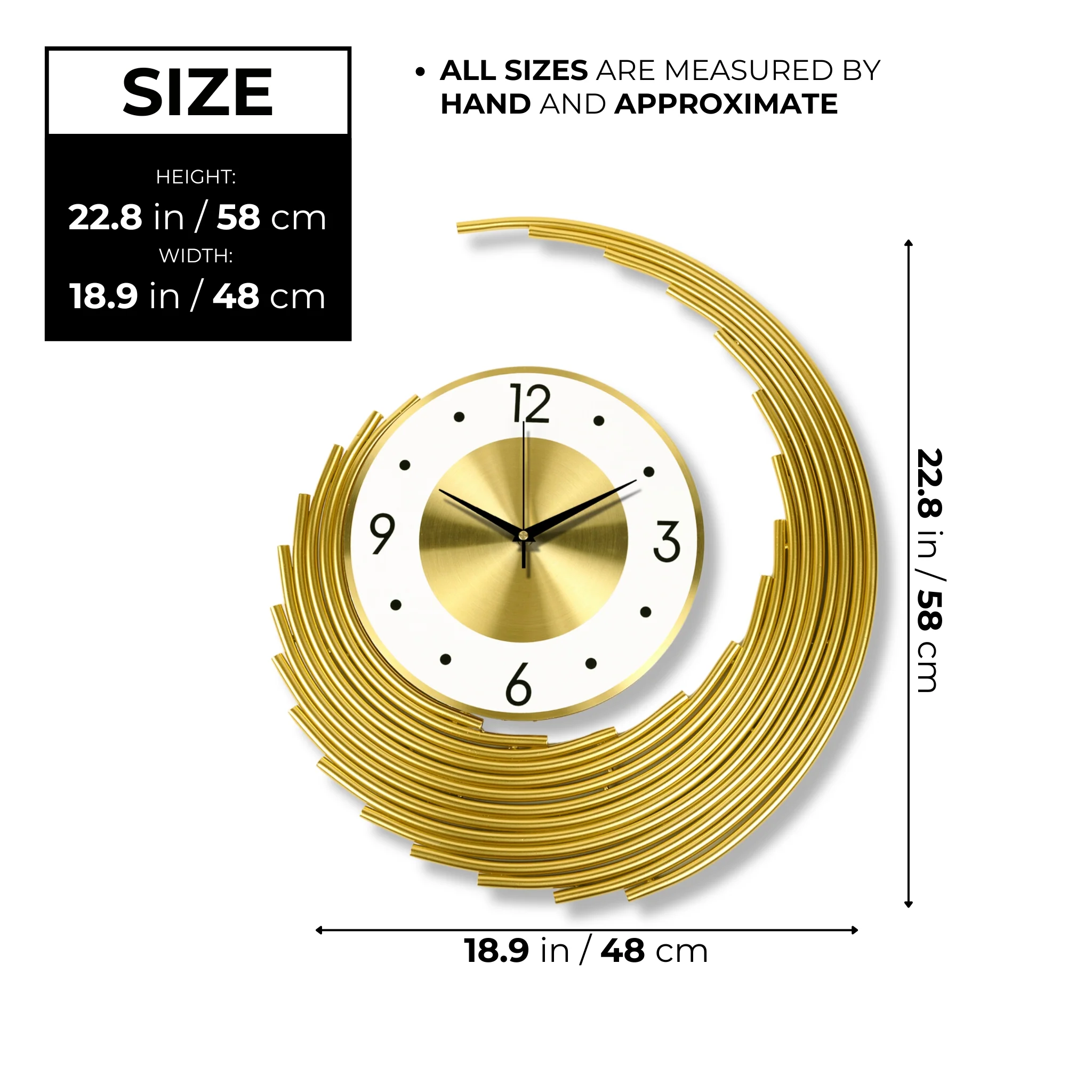 Large Gold Wall Clock 23" Metal Silent Analog Clock, Wall Decor for Home, Office, Living Room , Gifts - Image 8