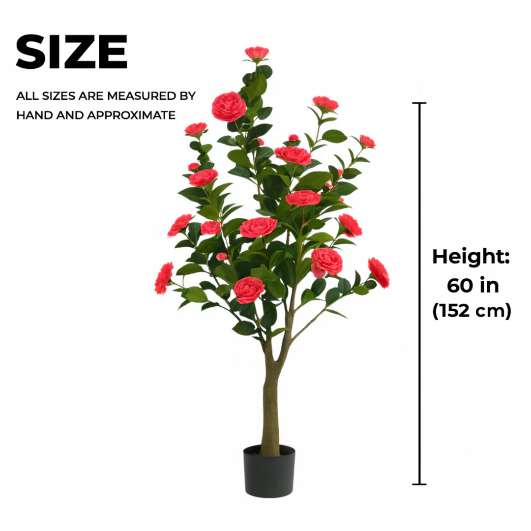 Artificial Flowering Tree, 5 ft Tall Fake Pink Camellia Tree Plant in Cement Base, Indoor Decor for Home or Office, Gift - Image 6