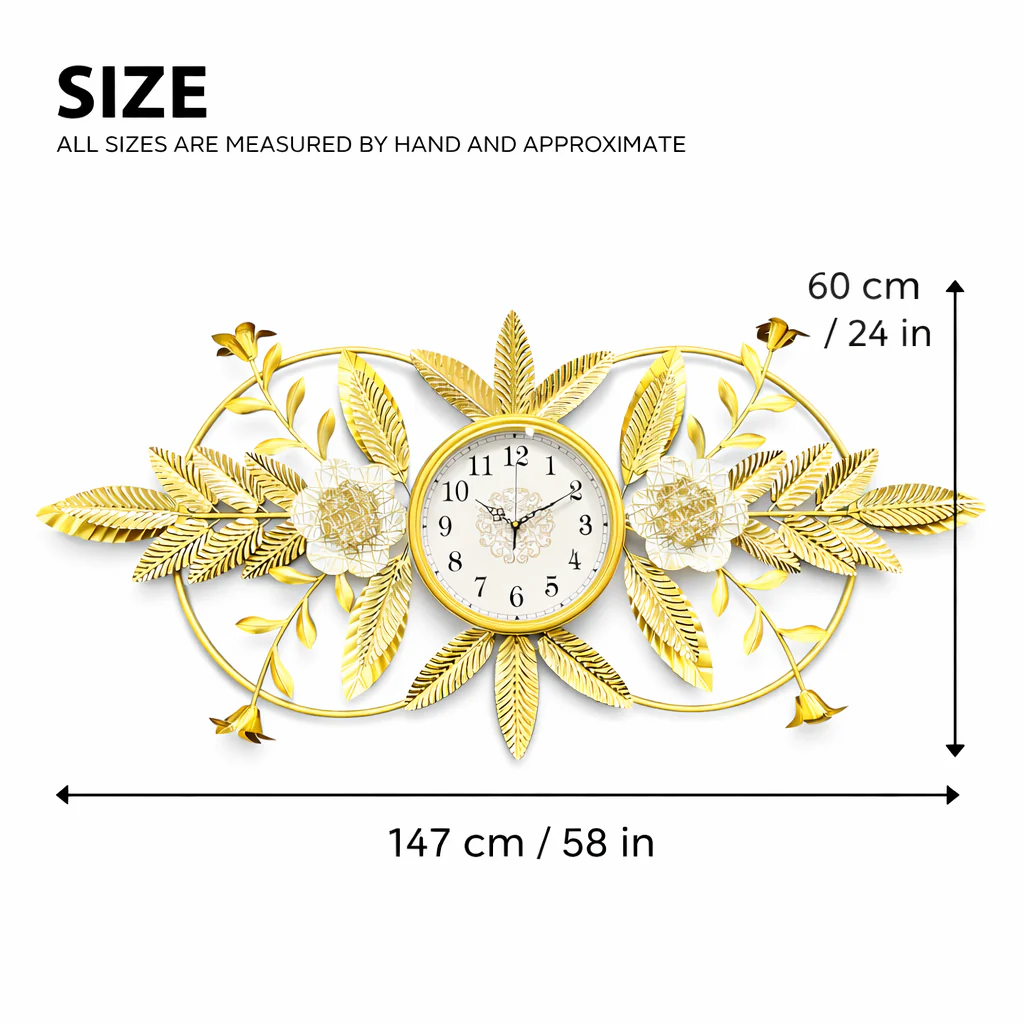 Large Metal Floral Decorative Gold Wall Clock for Living Room, Office Reception, Cafe, Hotel Decor Accent - Image 4