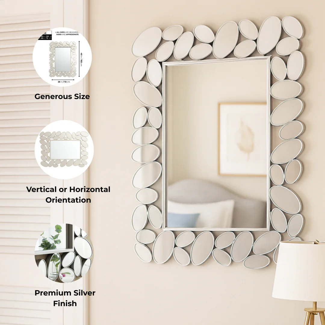Modern Contemporary Silver Framed Mirror, 72 cm Modern Wall Mirror for Living Room, Entryway, Bedroom Decor Gift - Image 2