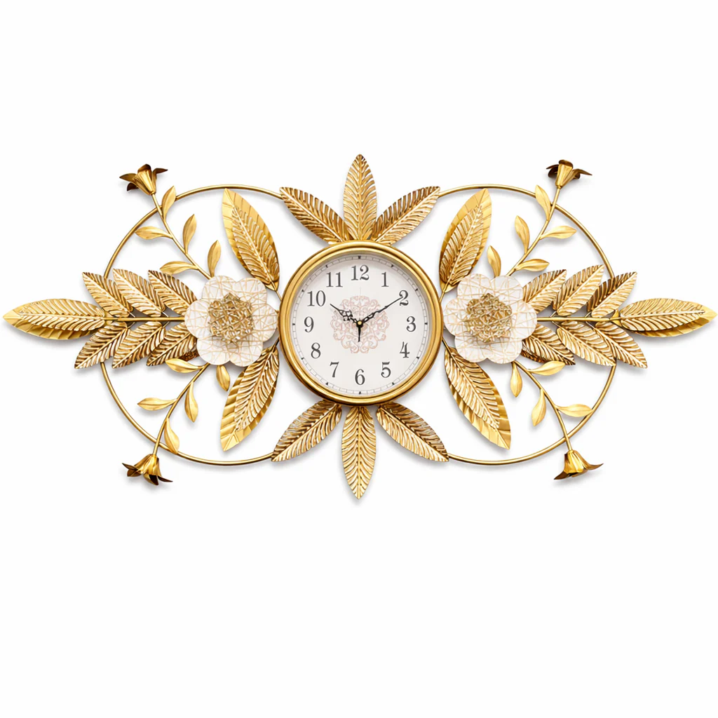 Large Metal Floral Decorative Gold Wall Clock for Living Room, Office Reception, Cafe, Hotel Decor Accent - Image 6