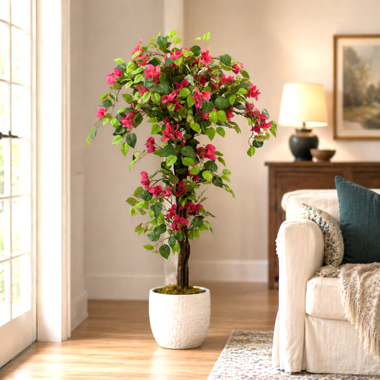Artificial Bougainvillea Tree 4ft Pink Faux Bougainvillea Plant with Stable Base for Home & Office Decor, Housewarming Gift - Image 7