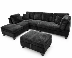 Mercer 8-Piece Corduroy Sectional Sofa with Ottoman