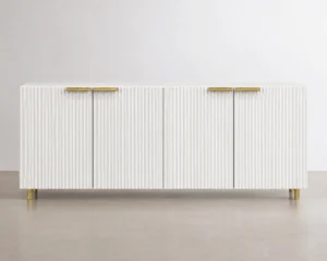 White Fluted TV Stand with Gold Legs, 4-Door
